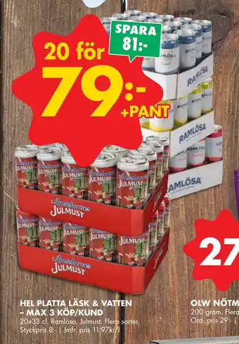 ÖoB Hel platta läsk & vatten - max 3 köp/kund erbjuda