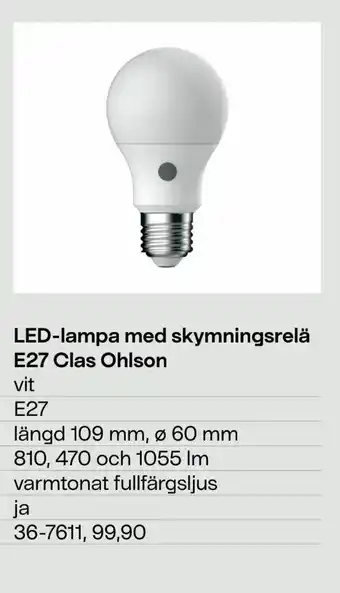 Clas Ohlson LED-lampa med skymningsrelä E27 Clas Ohlson erbjuda