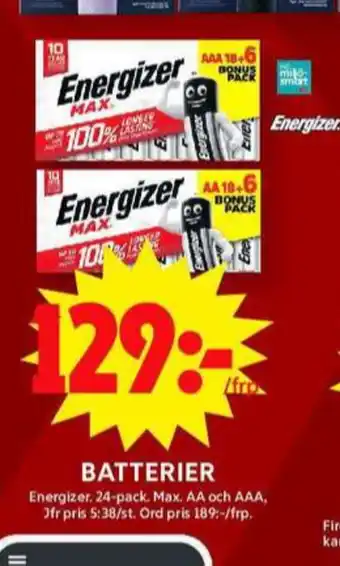 ICA Maxi Energizer batterier erbjuda