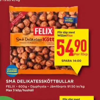 Willys Felix köttbullar erbjuda