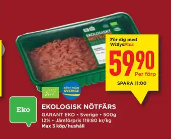Willys Ekologisk nötfärs erbjuda