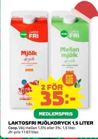 Stora Coop Laktosfri mjölkdryck 1,5 liter erbjuda