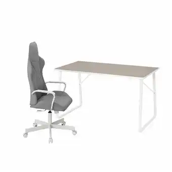 Huvudspelare / utespelare skrivbord och stol för gaming, beige/grå