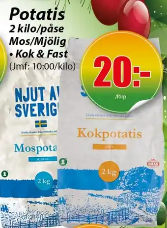 Extra Mjällby Stormarknad Potatis 2 kilo/påse Mos/Mjölig erbjuda