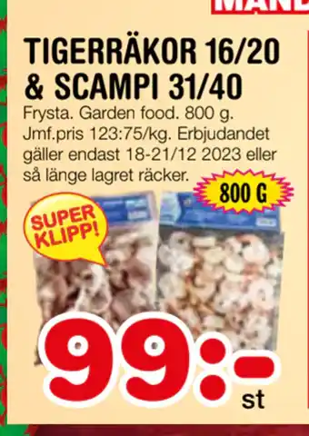 Nya Pulsen Tigerräkor 16/20 & scampi 31/40 erbjuda