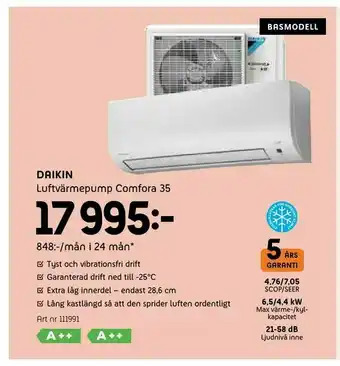 Elon Daikin Luftvärmepump Comfora 35 erbjuda