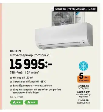 Elon Daikin Luftvärmepump Comfora 25 erbjuda