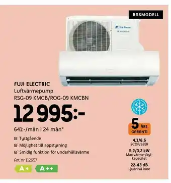 Elon Fuji electric Luftvärmepump RSG-09 KMCB/ROG-09 KMCBN erbjuda