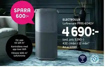 Elon Electrolux Luftrenare PA91-604GY erbjuda
