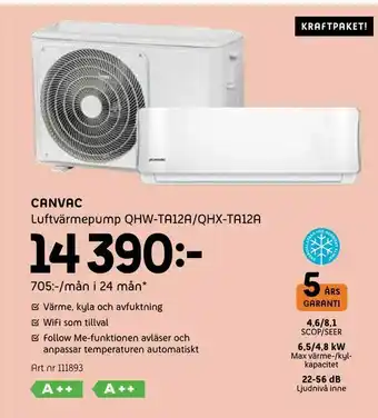 Elon Canvac Luftvärmepump QHW-TA12A/QHX-TA12A erbjuda