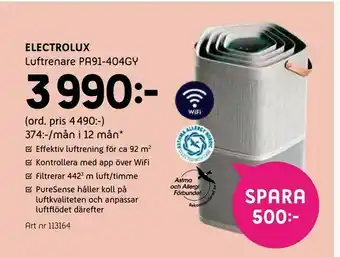 Elon Electrolux Luftrenare PA91-404GY erbjuda