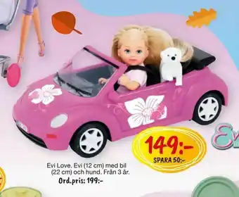 Leklust Evi Love Evi (12 cm) med bil (22 cm) och hund erbjuda
