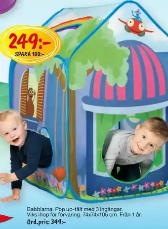 Leklust Babblarna. Pop up-tält med 3 ingångar erbjuda
