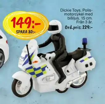 Leklust Dickie Toys. Polis motorcykel med blåljus erbjuda