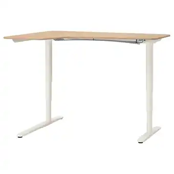 IKEA Bekant hörnskrivbord vänster sitta/stå, vitlaserad ekfaner/vit, 160x110 cm erbjuda
