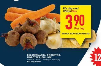 Willys Palsternacka, rödbetor, morötter, gul lök erbjuda