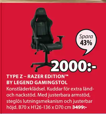 JYSK Type z – razer edition by legend gamingstol erbjuda