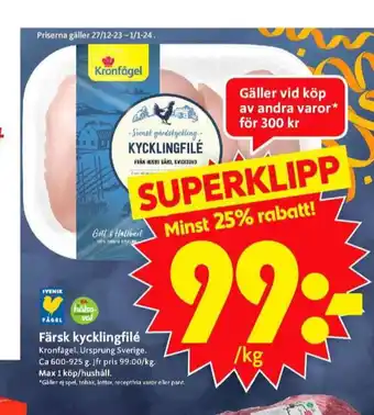 ICA Supermarket Kronfågel kycklingfilé erbjuda