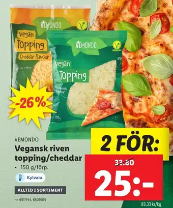Lidl Vegansk riven topping/cheddar erbjuda