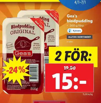 Lidl Gea's blodpudding erbjuda