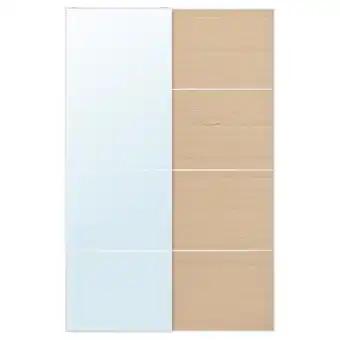 IKEA Auli / mehamn skjutdörrpar, spegelglas/dubbelsidig vitlaserad ekmönstrat klarglas, 150x236 cm erbjuda