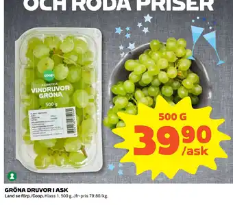 Coop Gröna druvor i ask erbjuda