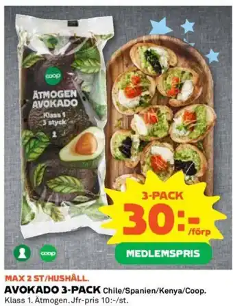 Coop AVOKADO 3-PACK Chile/Spanien/Kenya/Coop. erbjuda