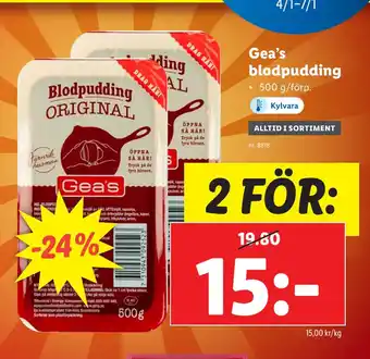 Lidl Gea’s blodpudding erbjuda