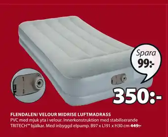 JYSK Flendalen/ velour midrise luftmadrass erbjuda