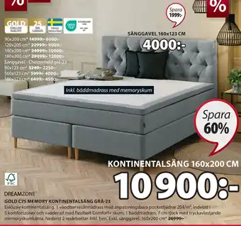 JYSK Gold c75 memory kontinentalsäng grå-23 erbjuda