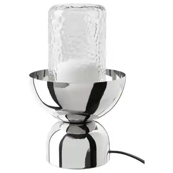 IKEA Ackja / molnart bordslampa med ljuskälla, kromeffekt/klarglas mönstrad erbjuda