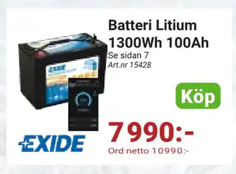 Erlandsons Brygga Batteri litium 1300wh 100ah erbjuda