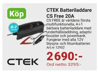 Erlandsons Brygga Ctek batteriladdare cs free 20a erbjuda