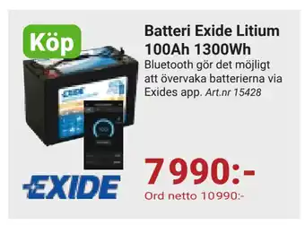 Erlandsons Brygga Batteri exide litium 100ah 1300wh erbjuda