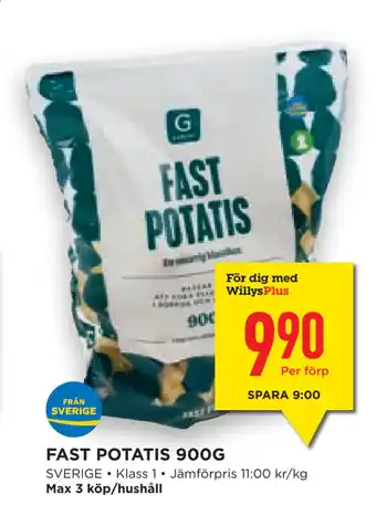 Willys Hemma Fast potatis 900g erbjuda