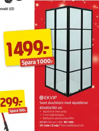 Jula Svart duschhörn med skjutdörrar 80x80x190 cm erbjuda