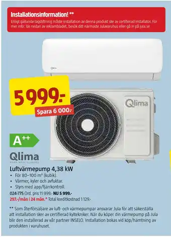 Jula Luftvärmepump 4,38 kw erbjuda
