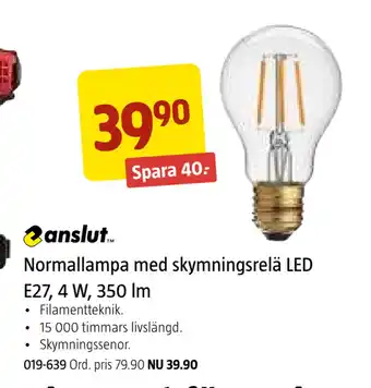 Jula Normallampa med skymningsrelä led e27, 4 w, 350 lm erbjuda