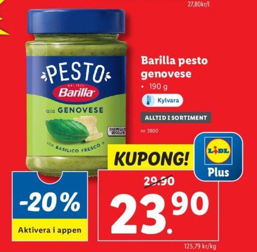 Barilla pesto genovese erbjudande hos Lidl
