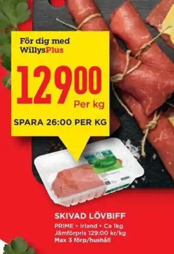 Willys SKIVAD LÖVBIFF erbjuda