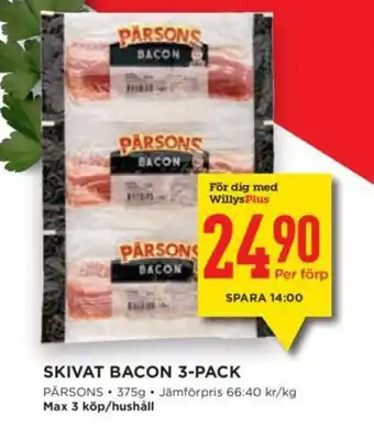 Willys SKIVAT BACON 3-PACK erbjuda
