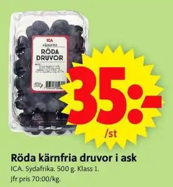 ICA Supermarket Röda kärnfria druvor i ask erbjuda