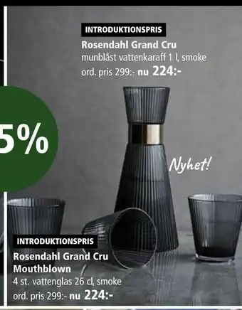 Kitch'n Rosendahl Grand Cru munblåst vattenkaraff 1 l, smoke erbjuda