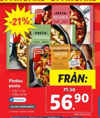 Lidl Findus pasta erbjuda