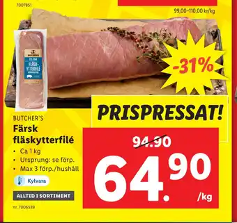 Lidl Färsk fläskytterfilé erbjuda