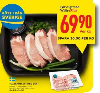 Willys FLÄSKKOTLETT MED BEN erbjuda
