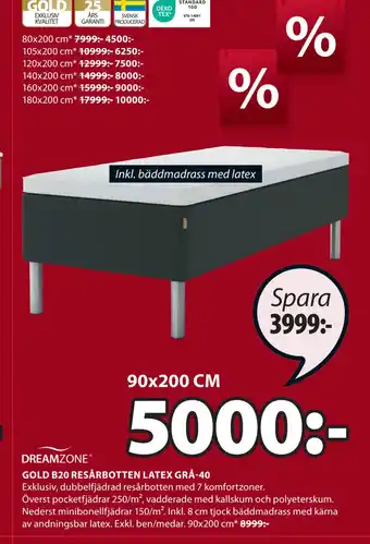 JYSK Gold b20 resårbotten latex grå-40 erbjuda
