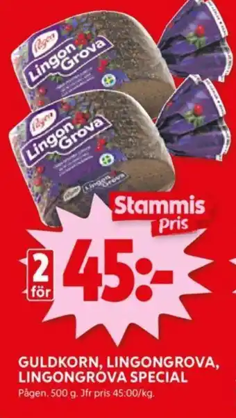 ICA Kvantum GULDKORN, LINGONGROVA, LINGONGROVA SPECIAL erbjuda