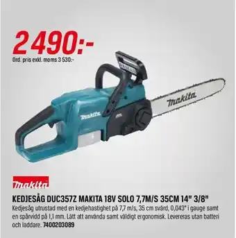 Swedol KEDJESÅG DUC357Z MAKITA 18V SOLO 7,7M/S 35CM 14" 3/8" erbjuda
