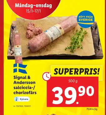 Lidl Signal & andersson salciccia-/ chorizofärs erbjuda